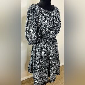 Gap 100% cotton pullover black white mini dress elastic waist balloon sleeve Sm